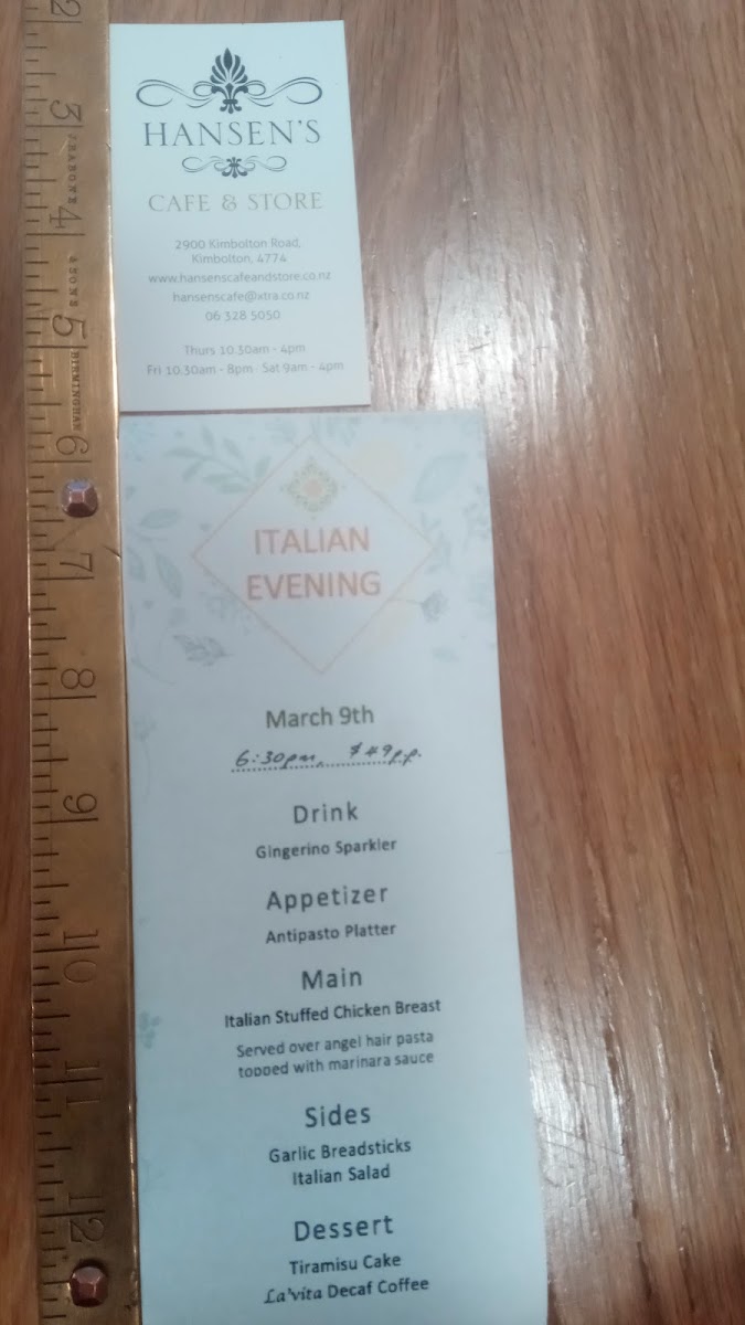 Menu Hansen's Cafe And Store-1